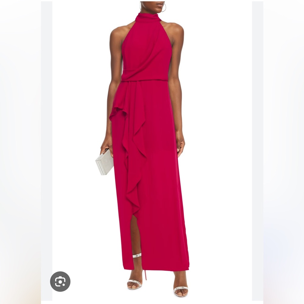 HALSTON Tie-neck Draped Crepe Gown In Red “Carmine”